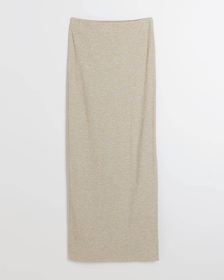 Beige ribbed maxi skirt