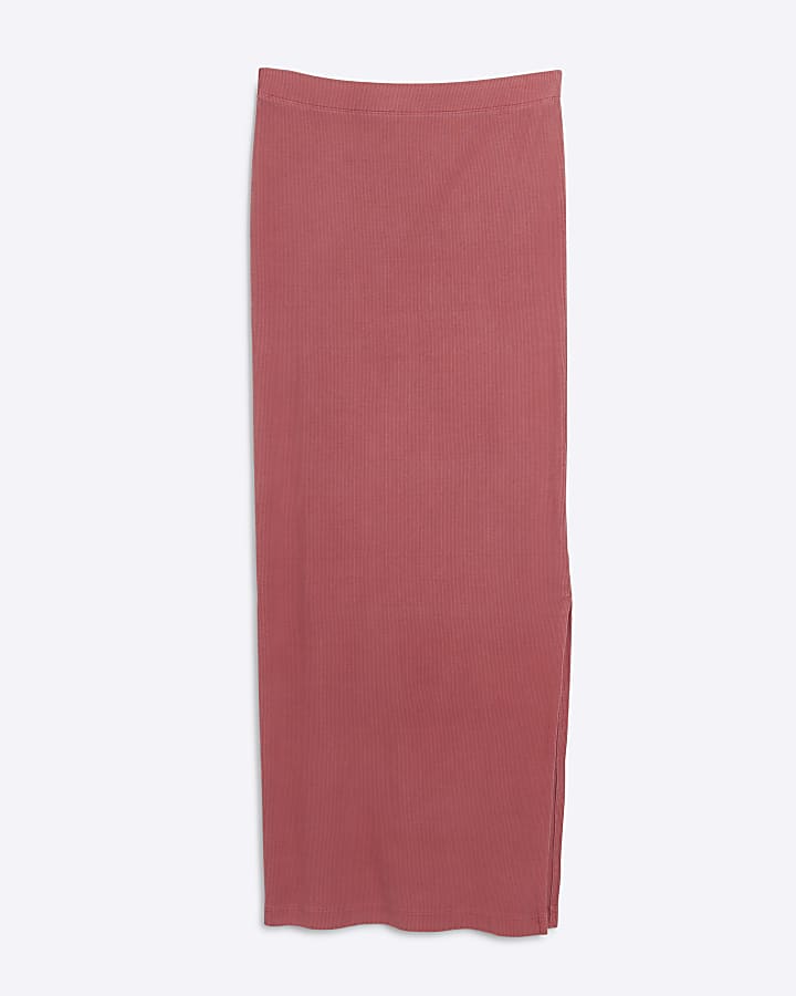 Pink ribbed maxi skirt