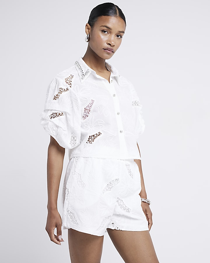 White Broderie shorts