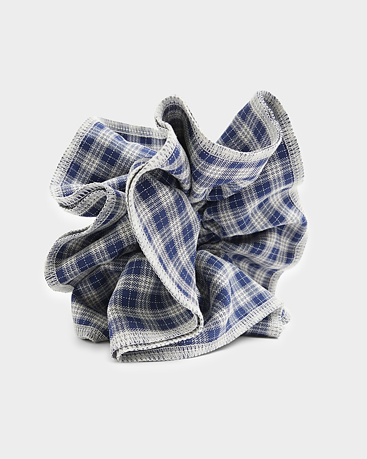 Navy check hair scrunchie