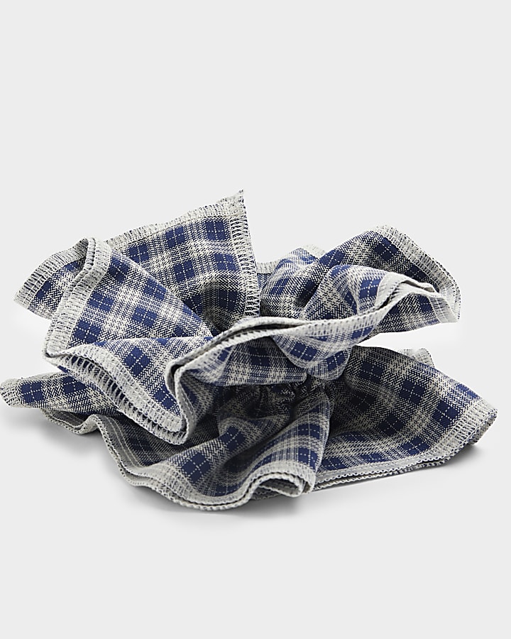 Navy check hair scrunchie