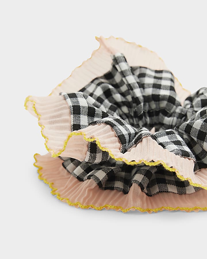 Pink gingham print hair scrunchie