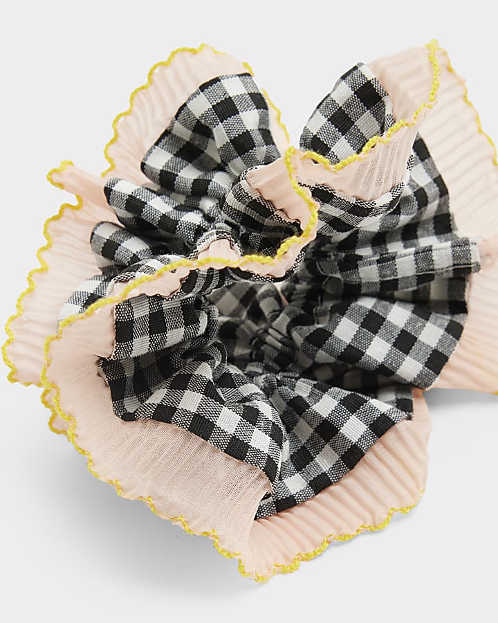 Pink gingham print hair scrunchie