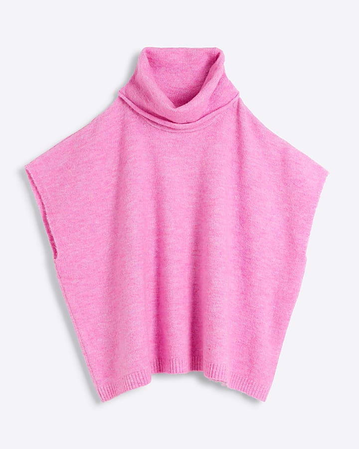 Pink knit roll neck vest top