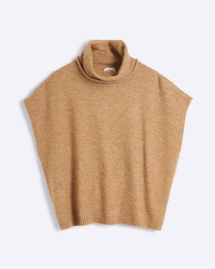 Brown roll neck short sleeve jumper