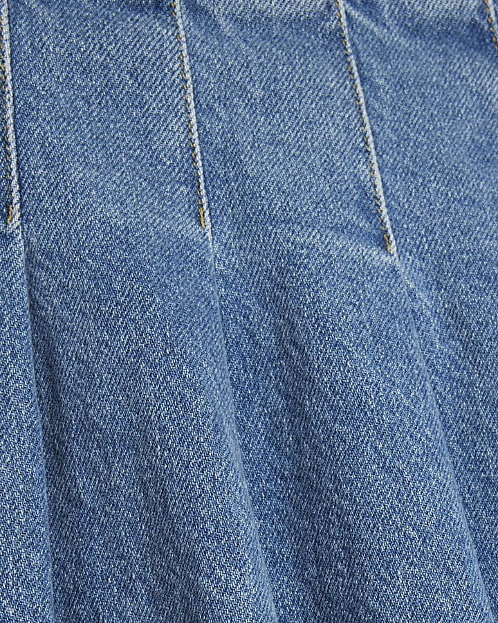 Blue denim pleated mini skirt