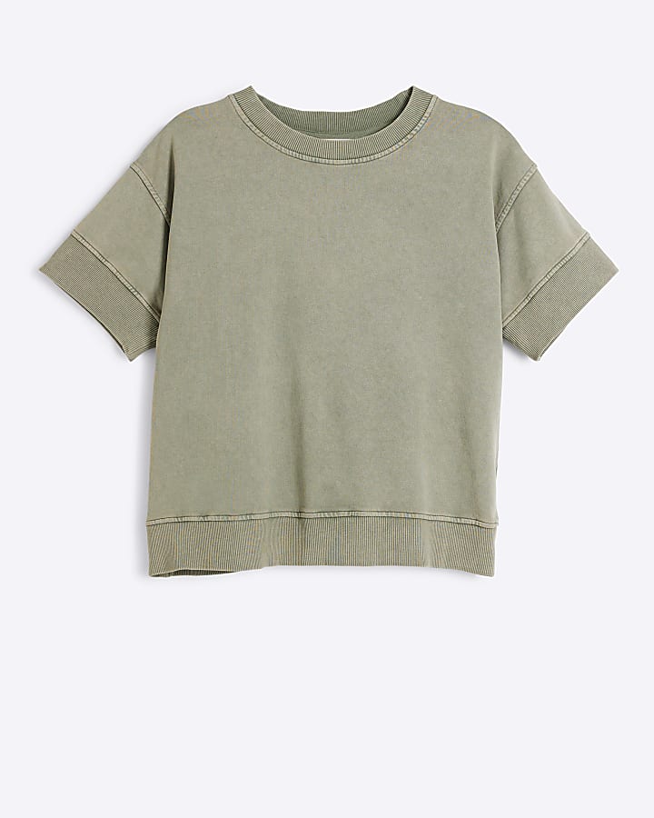 Petite Khaki Washed Sweatshirt T-shirt