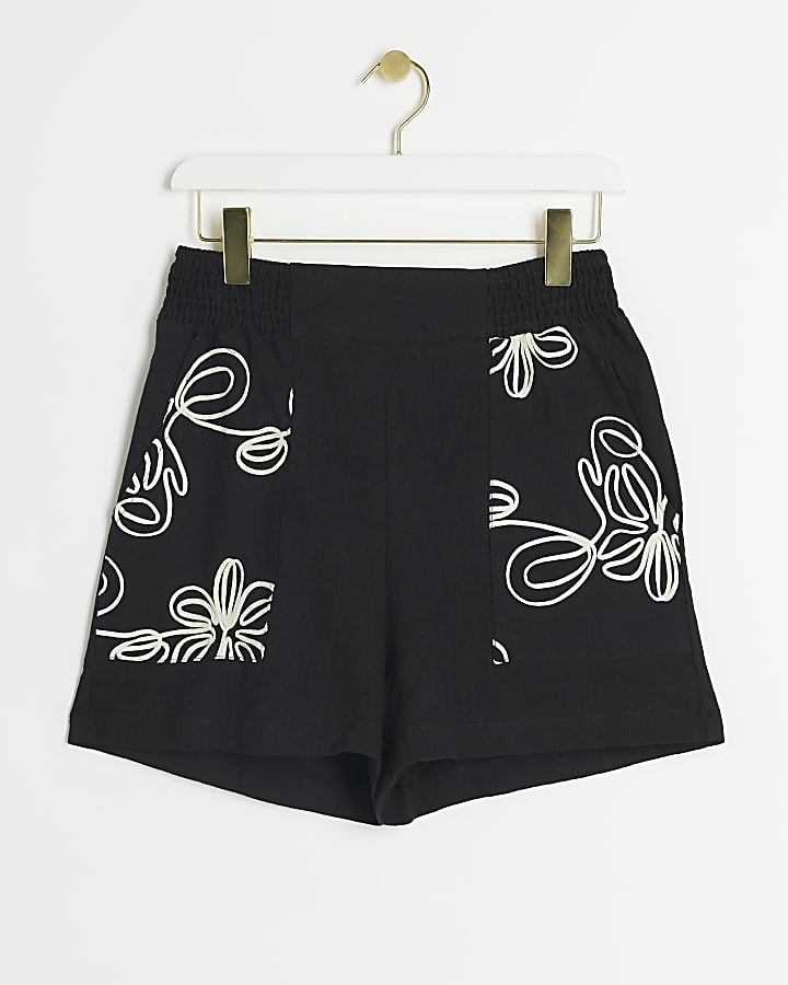 Black embroidered shorts