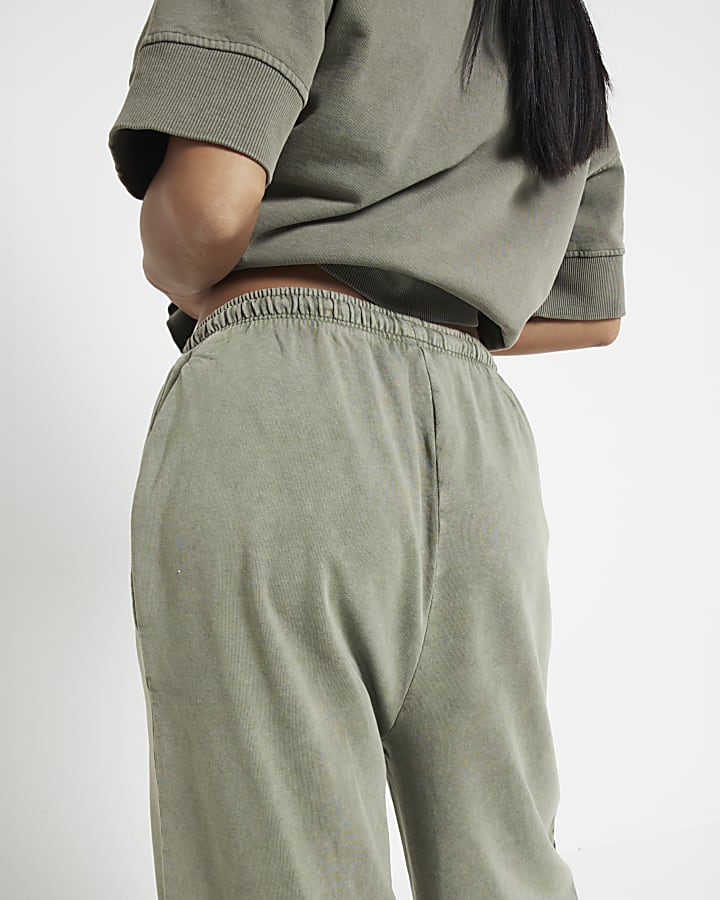 Petite Khaki Wide Leg Joggers