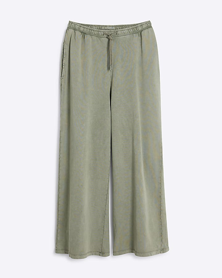 Petite Khaki Wide Leg Joggers