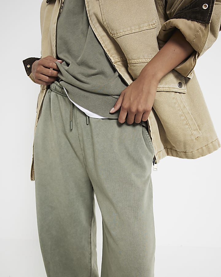 Petite Khaki Wide Leg Joggers