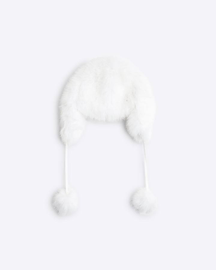 White Faux Fur Trapper Hat