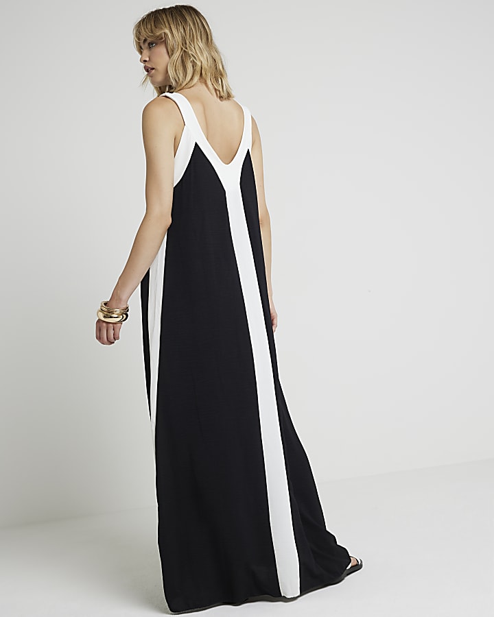 Black colour block swing maxi dress