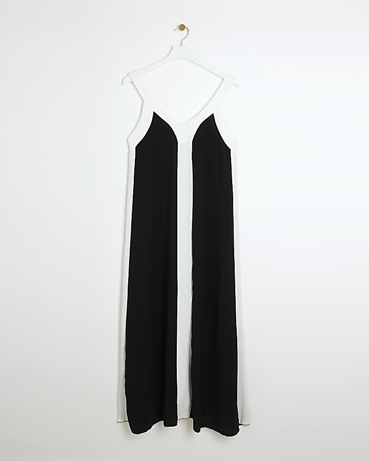 Black colour block swing maxi dress