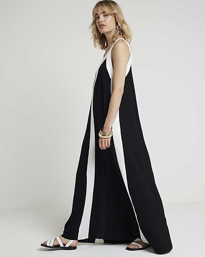 Black colour block swing maxi dress