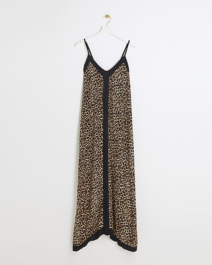 Beige Leopard Print Swing Maxi Dress