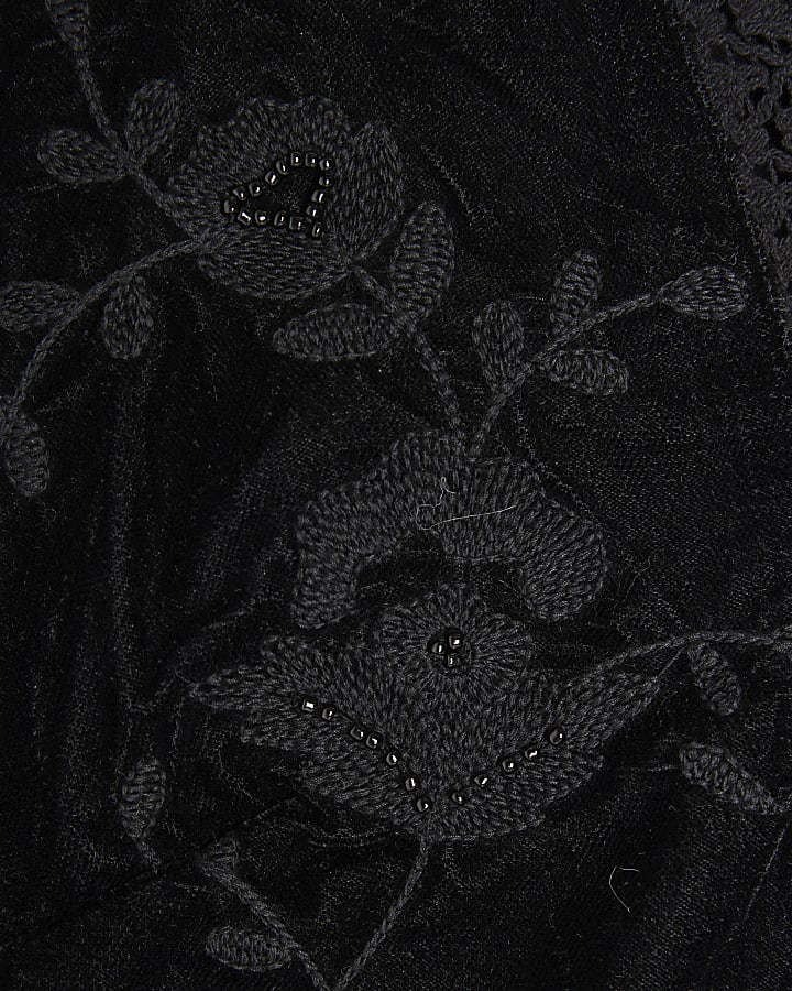Black Velvet Embroidered Mini Dress