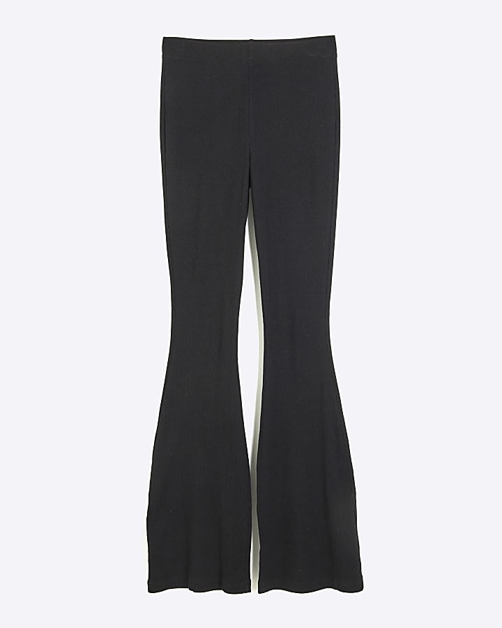 Black High waisted Ribbed Flare Leggings