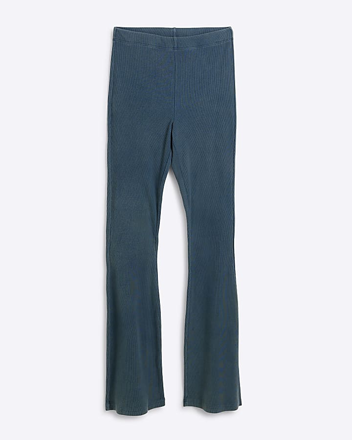 Green High Waisted ribbed flared leggings