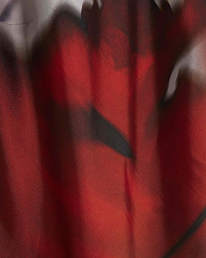 Red abstract print belted slip dress