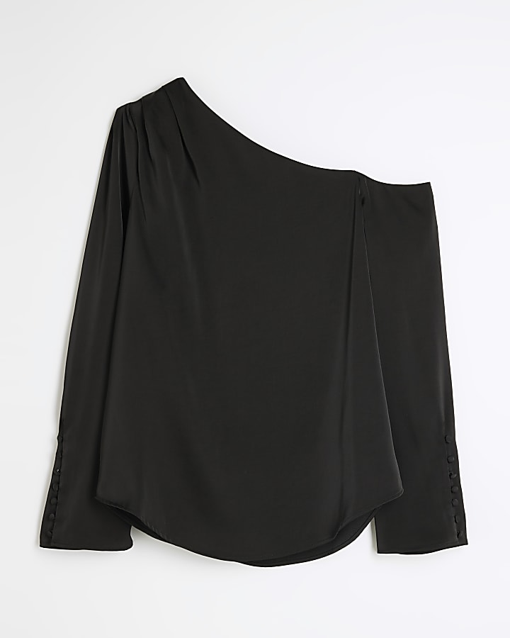 Black one shoulder cuffed blouse