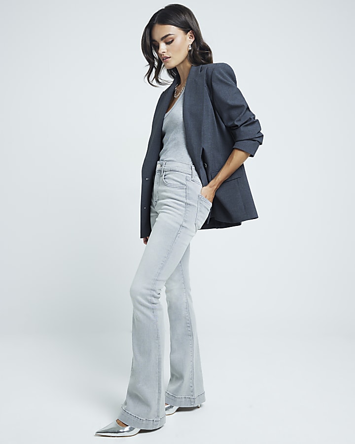 Grey high waisted flare jeans