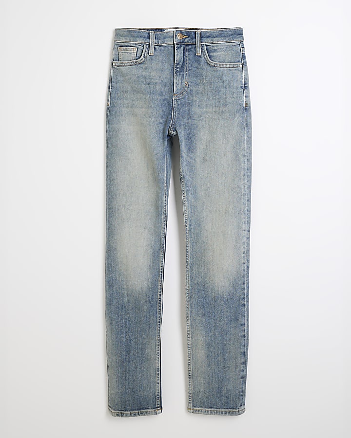 Blue High Waisted Slim Fit Ankle Grazer Jeans