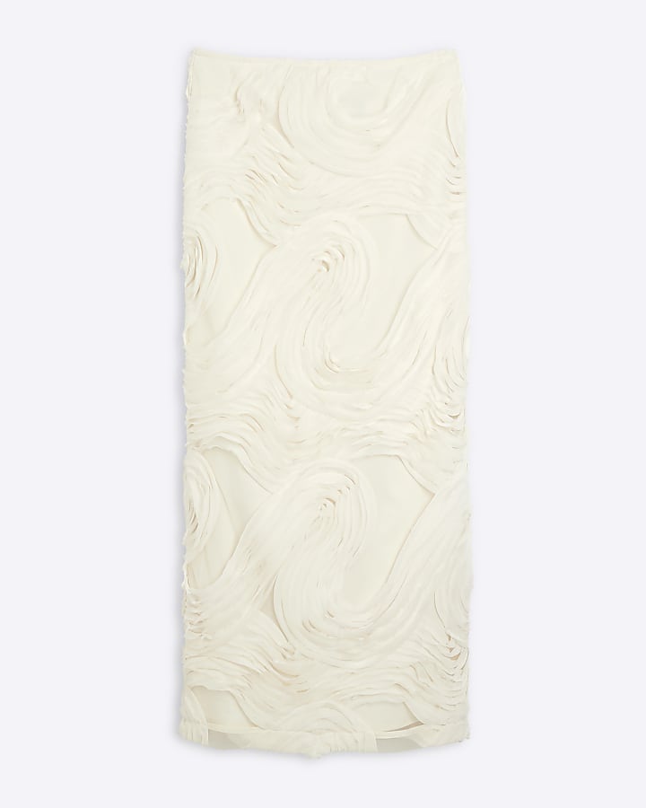 Cream 3D Texture Pencil Midi Skirt