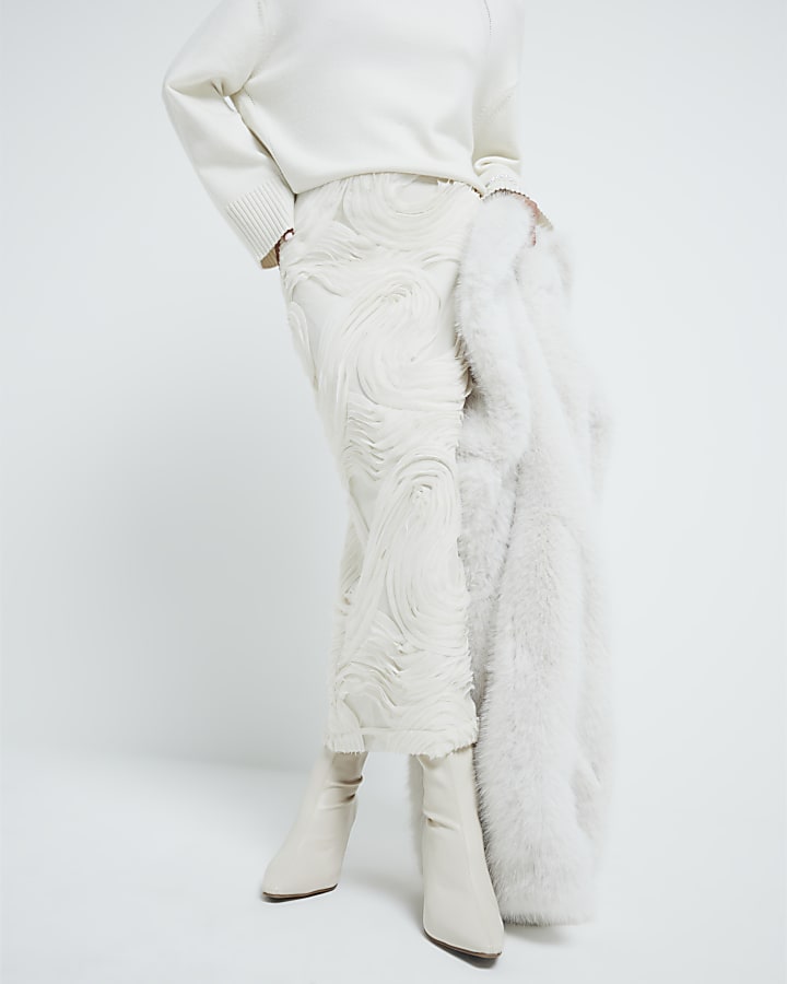Cream 3D Texture Pencil Midi Skirt