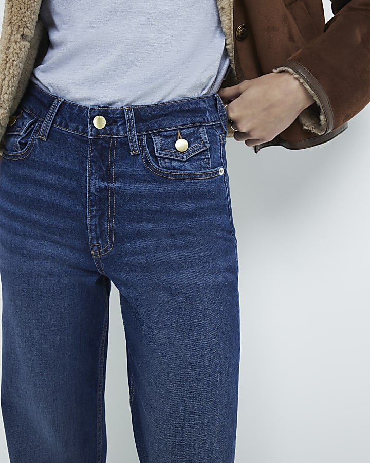 Blue Denim High Waisted Wide Leg Jeans