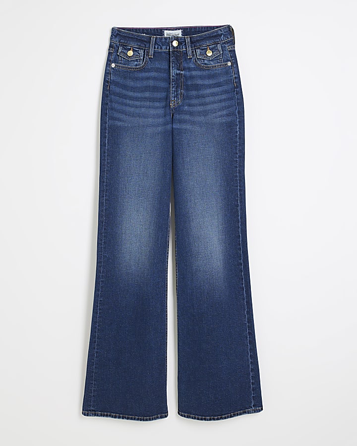 Blue Denim High Waisted Wide Leg Jeans