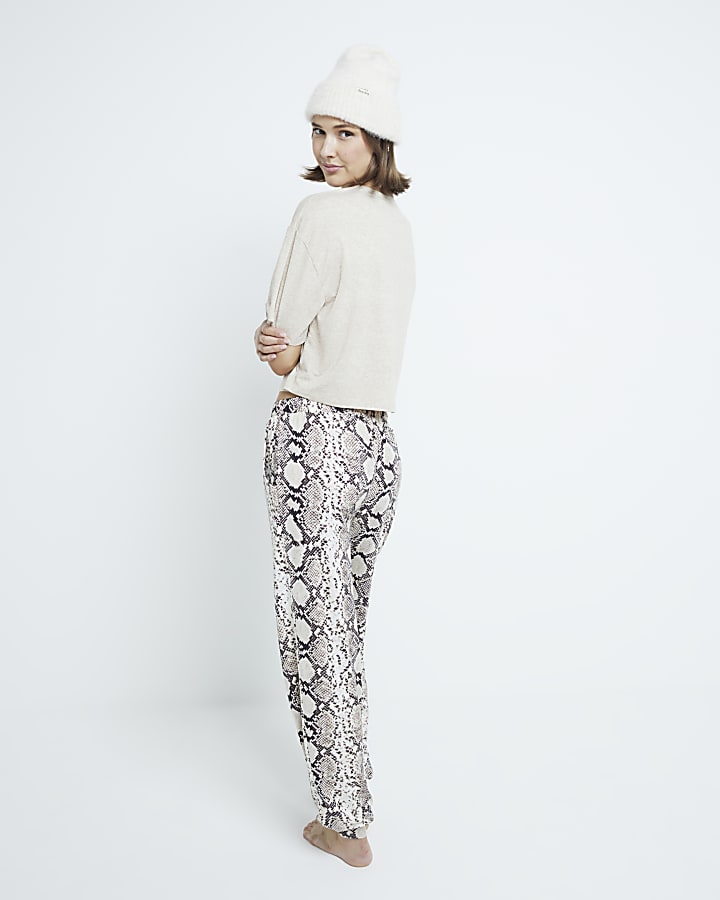 Beige Snake T-Shirt And Joggers Pyjamas Set