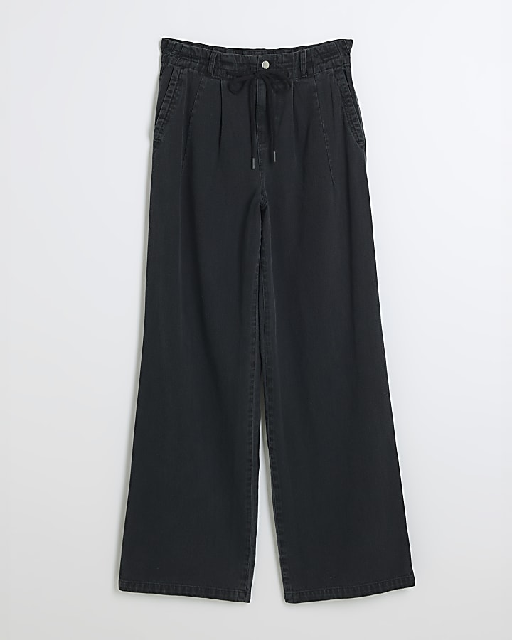 Black paperbag wide fit jeans