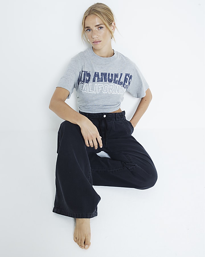 Black paperbag wide fit jeans