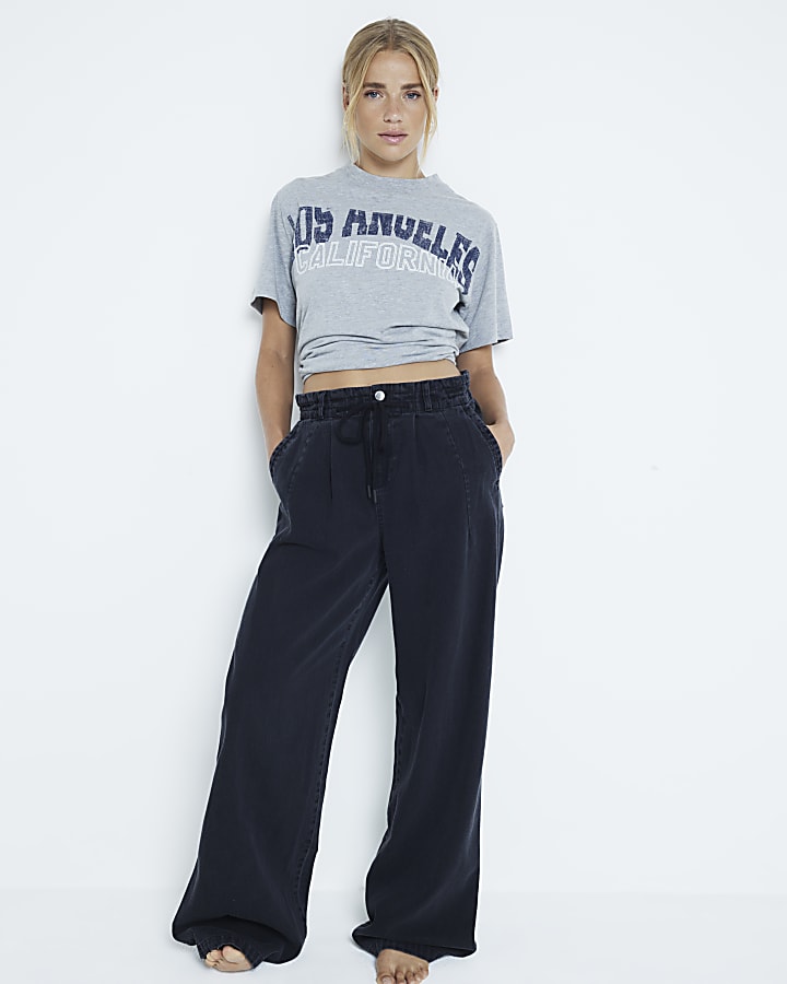 Black paperbag wide fit jeans