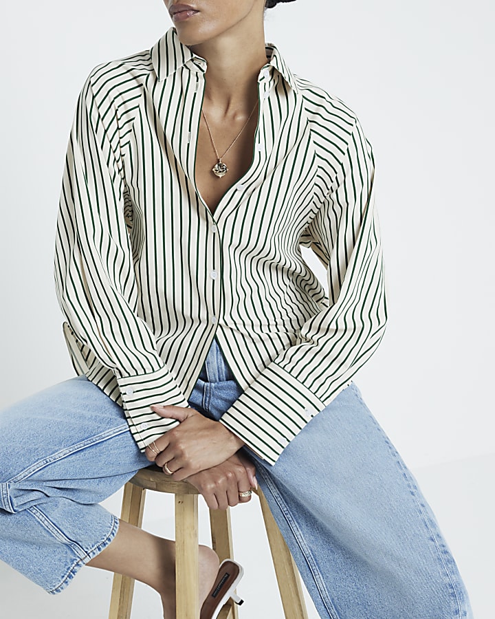 Green poplin stripe shirt