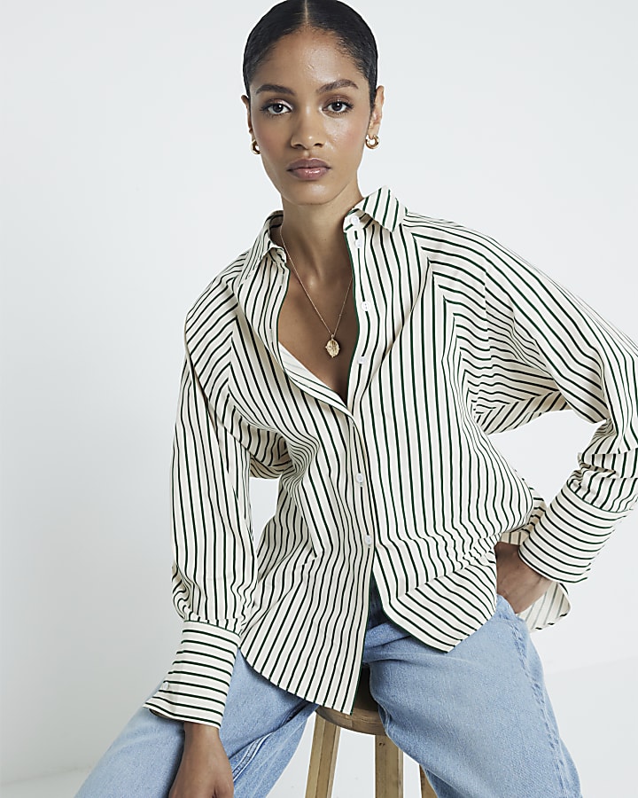 Green poplin stripe shirt
