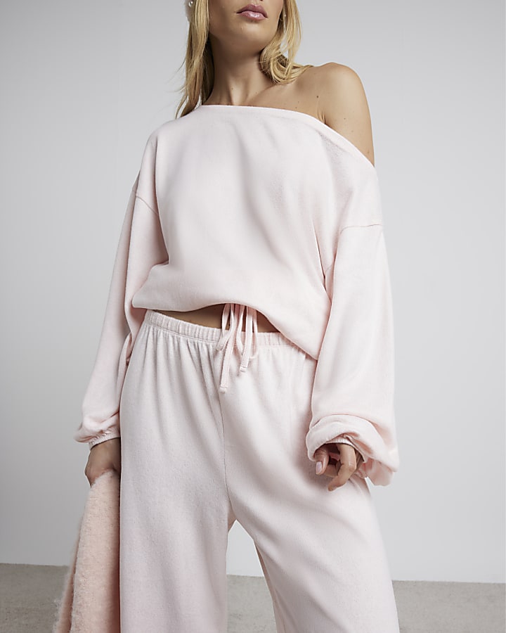 Pink Off Shoulder Top Lounge Set