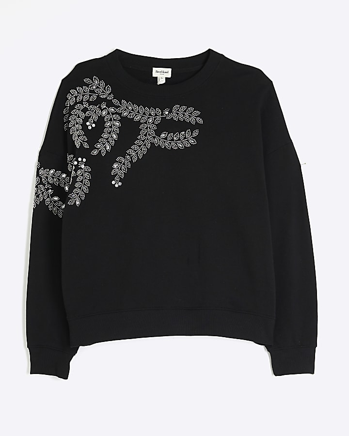 Black Embellished Leaf Sweatshirt