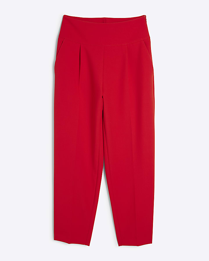 Red premium High Waisted Slim Leg Trousers