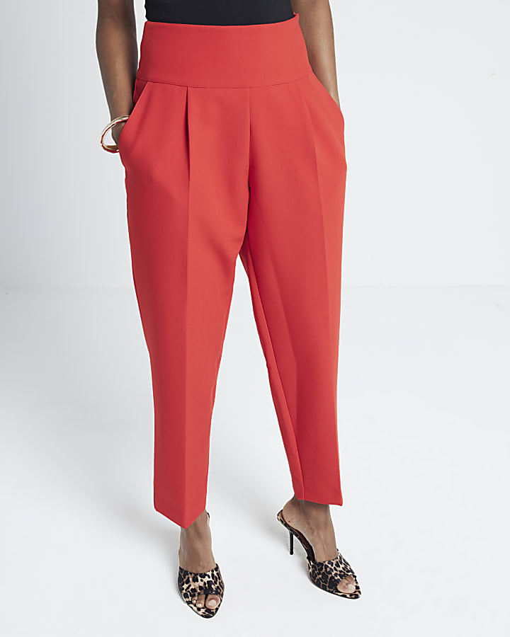 Red premium High Waisted Slim Leg Trousers