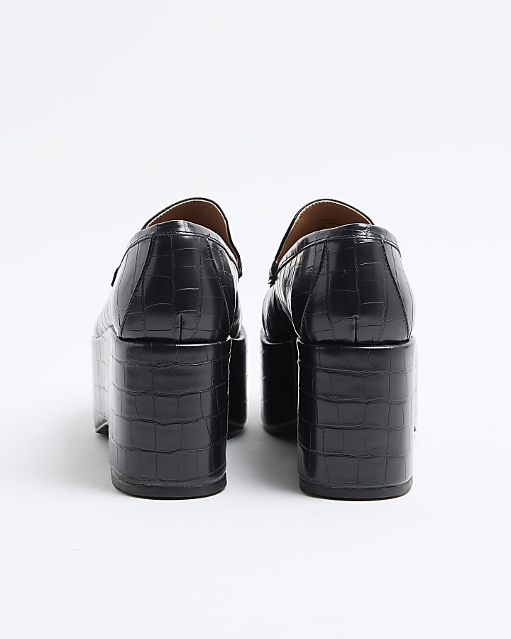 Black croc embossed platform loafers