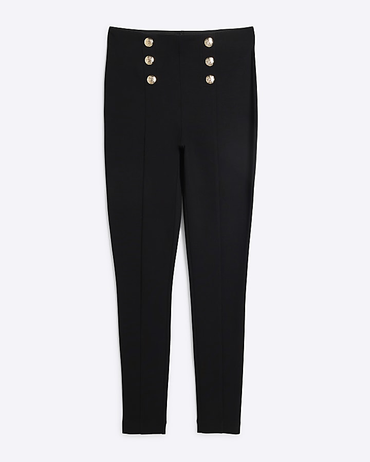 Black High Waisted Button Front Leggings