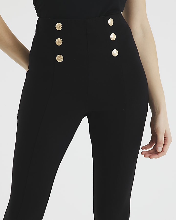 Black High Waisted Button Front Leggings