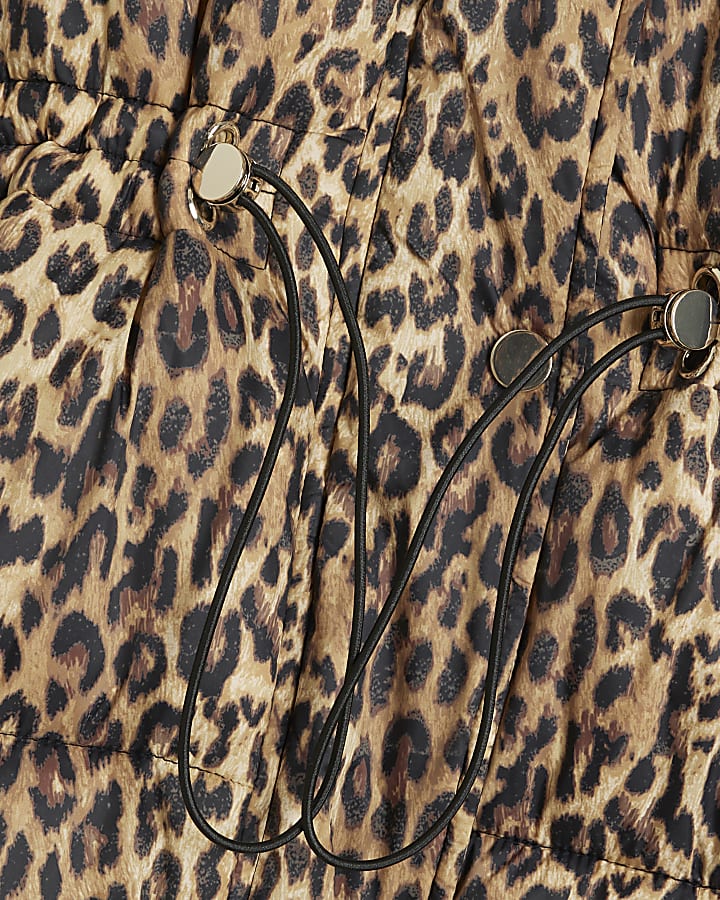 Brown Faux Fur Leopard Puffer Jacket