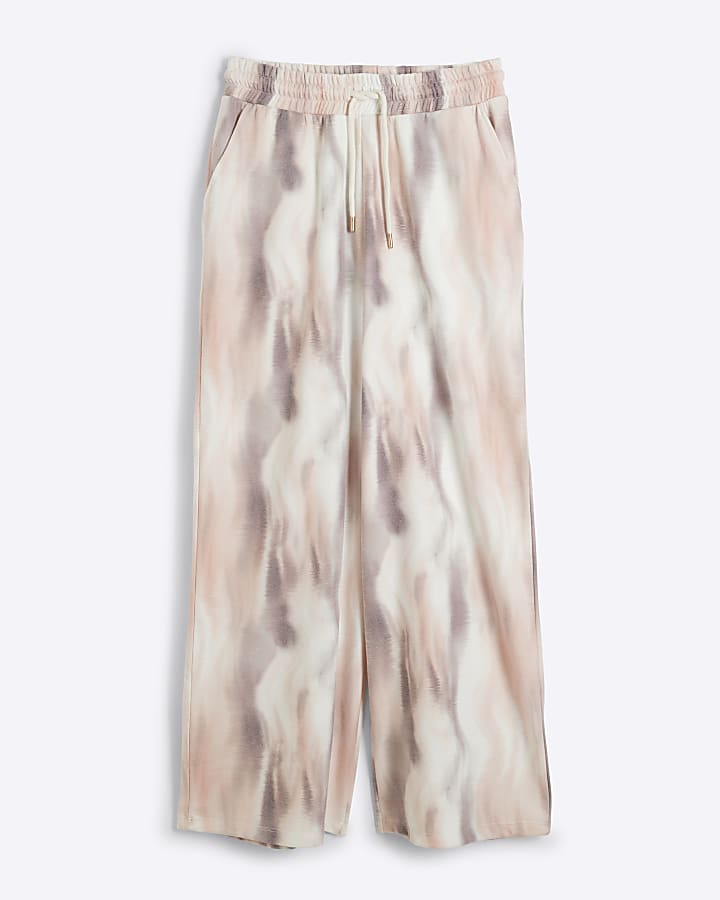 Petite White Marble Wide Leg Joggers