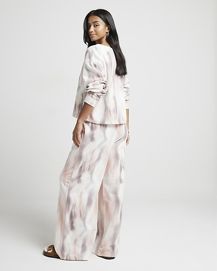 Petite White Marble Wide Leg Joggers