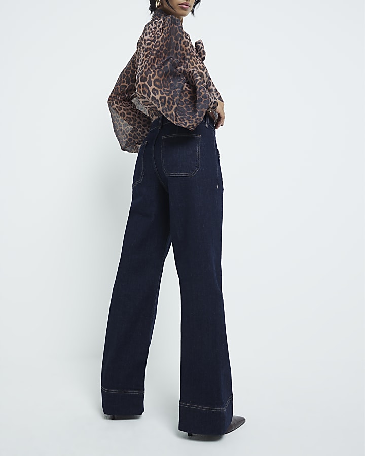 Petite Indigo High Waisted Wide Leg Jeans