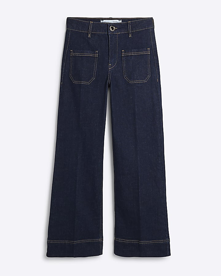 Petite Blue High Waist Wide Leg Pocket Jeans