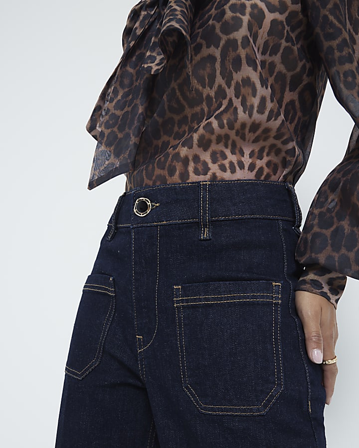 Petite Indigo High Waisted Wide Leg Jeans
